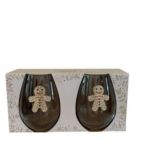 Christmas Jeweled Gingerbread Stemless Wine Glasses Chic Holiday Barware New